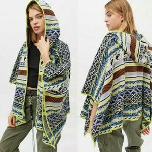 Urban Outfitters Poncho Cape Fair Isle Yin Yang Printed Neon Cardigan
